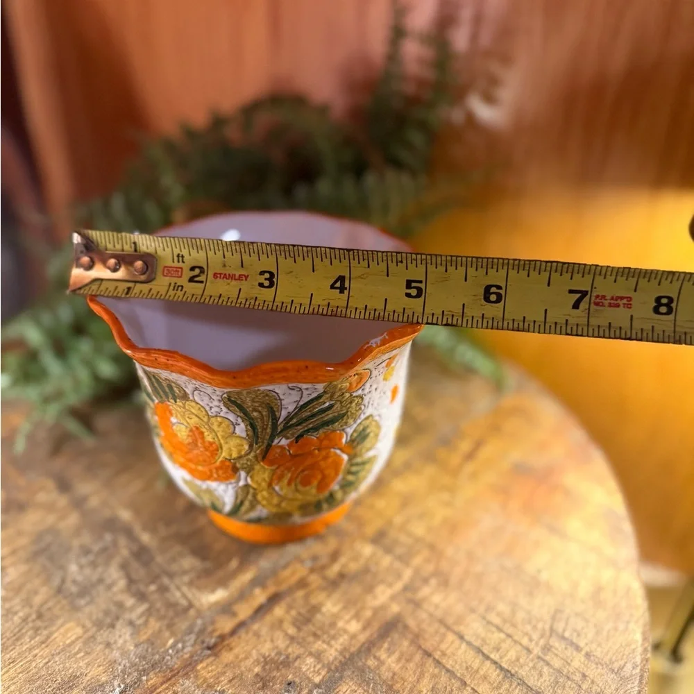 Vintage Italian Fat Lava Planter | 1960s Mid Century Floral Cachepot